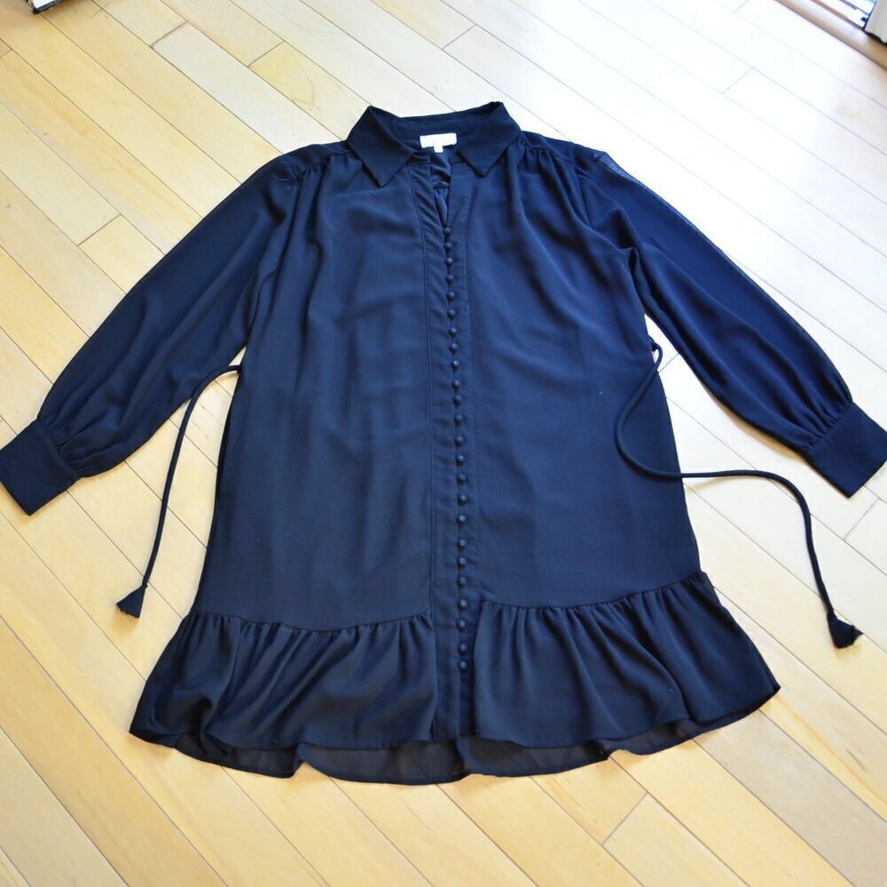 Bohme Shirt Tiered Dress Size M Black